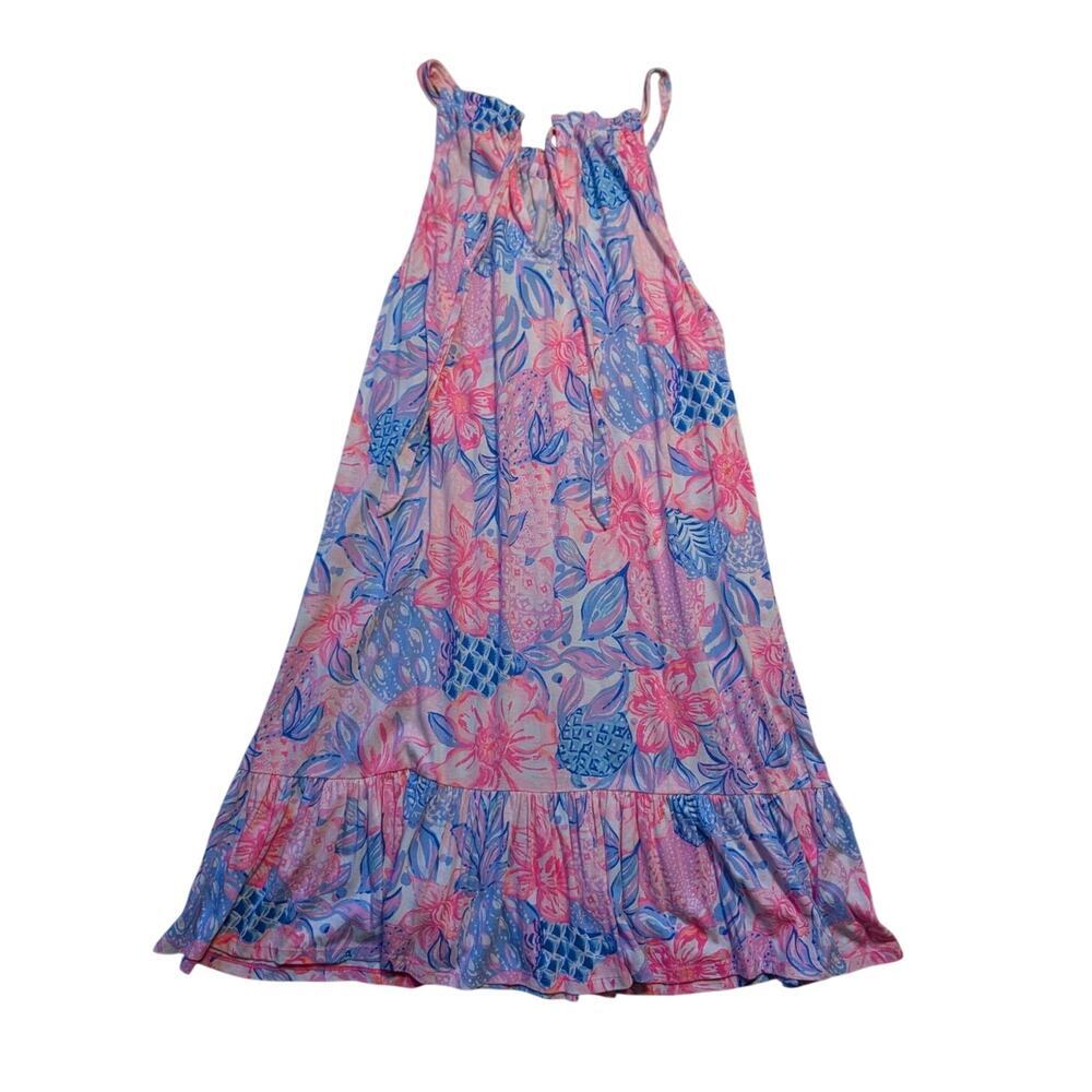 Lilly Pulitzer SAIRA Haltar Snappy Turtle Womens L Pink Ruffle Hem Sun
